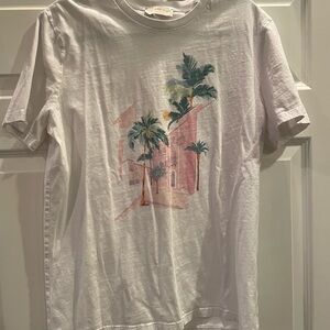 White Graphic T-Shirt with Palm Tree Design